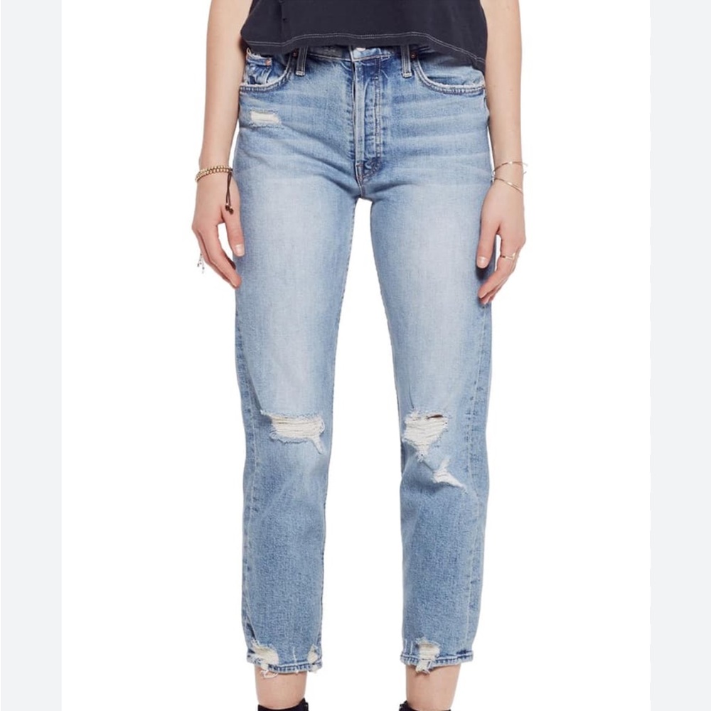 Mother Denim Size 28 The Tomcat Ripped Crop Straight Leg Jeans